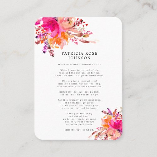 Floral Photo Sympathy Funeral Memorial Card