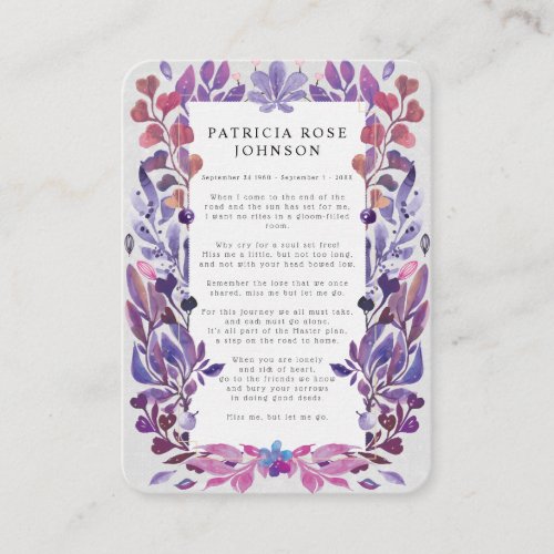 Floral Photo Sympathy Funeral Memorial Card