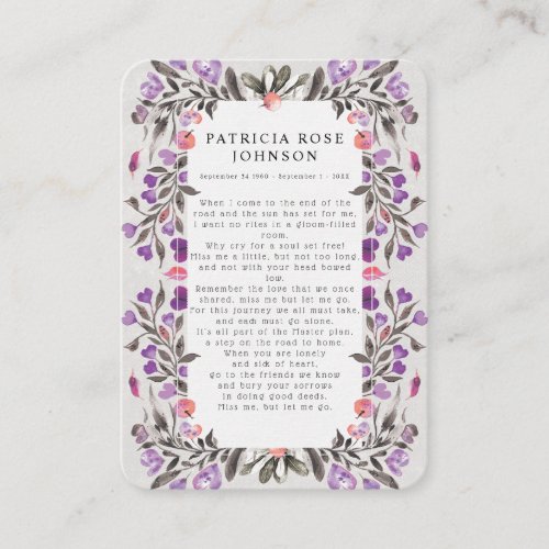 Floral Photo Sympathy Funeral Memorial Card