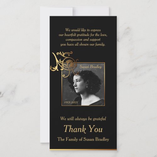 Floral Photo Sympathy Thank You with gold piping