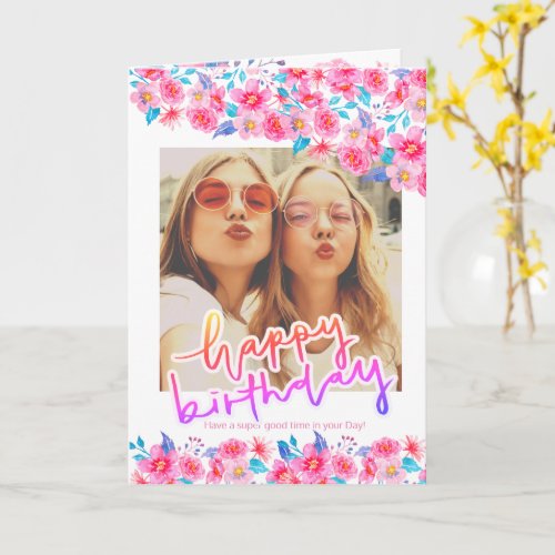 floral photo watercolor birthday womens fashion card