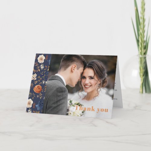 Floral Photo Wedding  Thank You Card