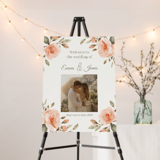 Floral Photo Wedding Welcome Banner Wedding Sign