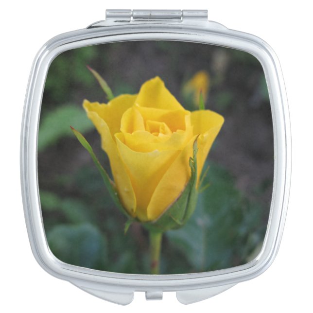 Floral Photo Yellow Rose Bud Makeup Mirror (Front)