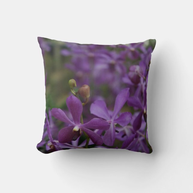 Floral Photograph: Purple Orchids in garden Throw Pillow (Front)