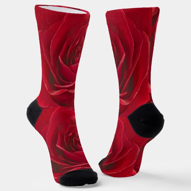 Floral Photography Bold Red/White Rose Center Socks (Angled)