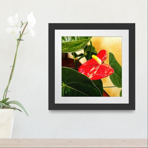 Floral Photography of Single Red Anthurium Blossom Framed Art