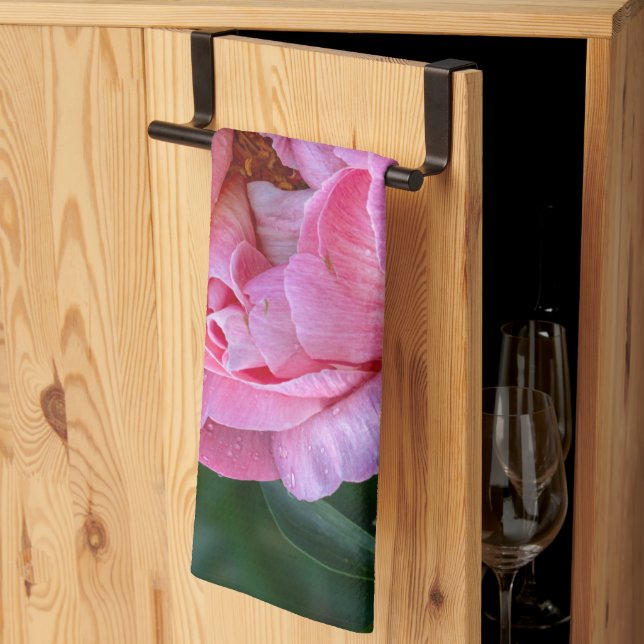 Floral Photography, Pink Peony Flower Kitchen Towel (Thirds Fold)
