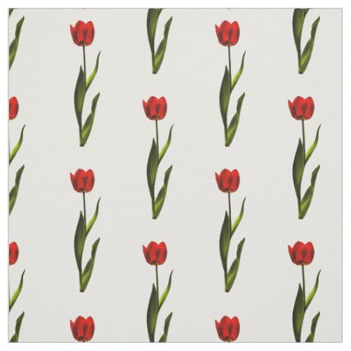 Floral Photography Red Green White Tulip Pattern Fabric