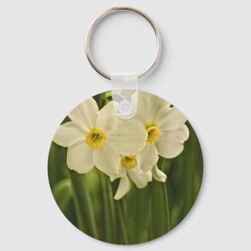 Floral Photography  White Spring Narcissus Keychain