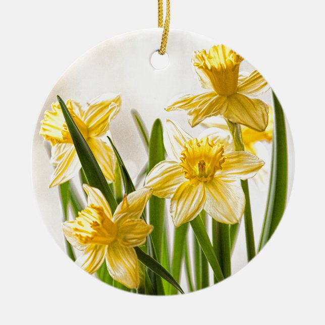 Floral Photography:  Yellow Spring Daffodils Ceramic Ornament (Front)