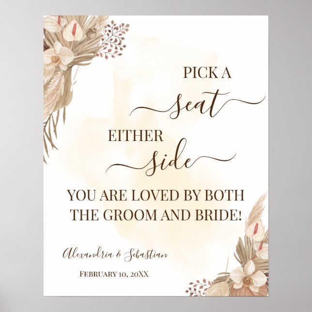 Floral Pick A Seat Either Side Wedding Sign (Front)