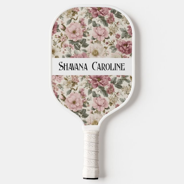 Floral pickleball paddle - name personalized (Back)
