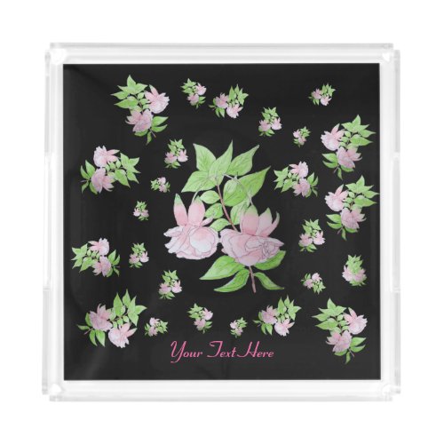 floral picture of bunches of pretty pink flowers acrylic tray