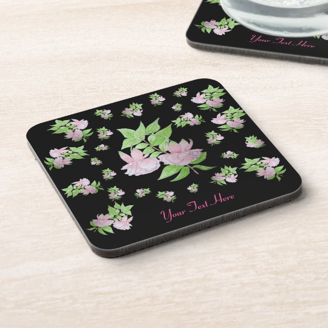 floral picture of bunches of pretty pink flowers beverage coaster (Left Side)