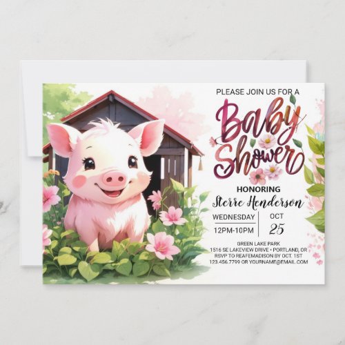 Floral Pig Farm Animals Baby Shower Invitation