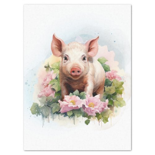 Floral Piglet Watercolor Tissue Paper