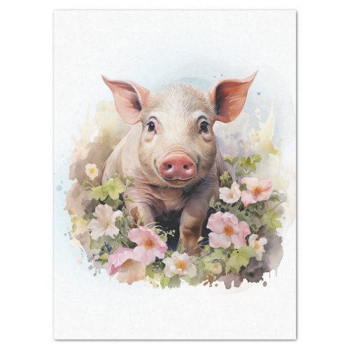 Floral Piglet Watercolor Tissue Paper