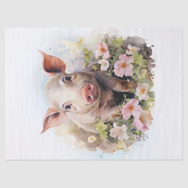 Floral Piglet Watercolor Tissue Paper (Front)