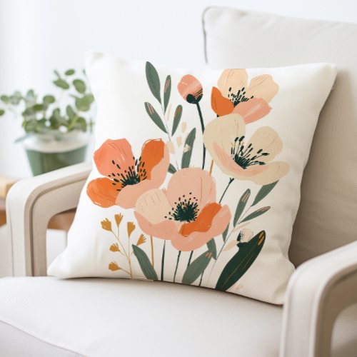 Floral Pillow Hand Drawn Wildflower Design Throw Pillow