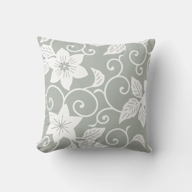 Floral Pillow - Silver Gray Pattern (Front)
