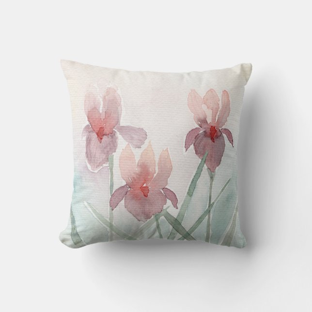 Floral Pillow Watercolor Iris (Front)