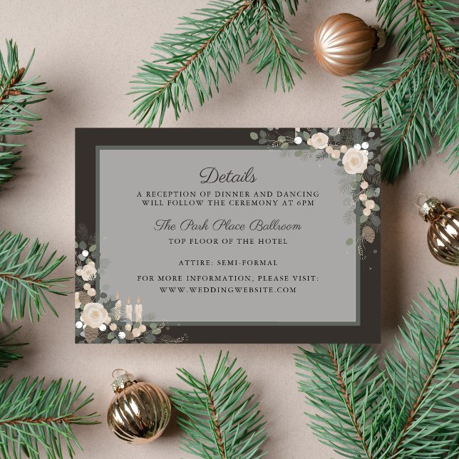 Floral Pine Holiday Winter Christmas Details Enclosure Card (Creator Uploaded)