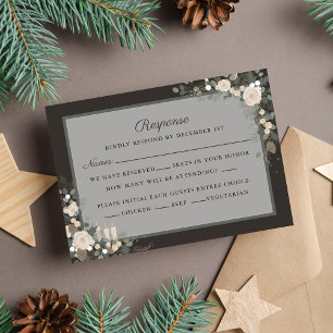 Floral Pine Holiday Winter Christmas Wedding RSVP Card