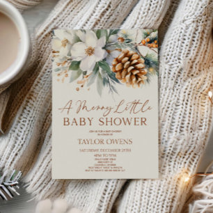 Floral Pine Tree A Merry Little Baby Shower Invitation