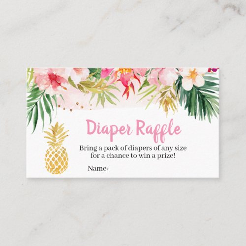 Floral Pineapple Baby Shower Diaper Raffle Business Card