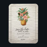 Floral Pineapple Brick Wedding Save The Date Magnet<br><div class="desc">A wedding save the date featuring an image of a pineapple decorated with flowers over a white brick background.</div>