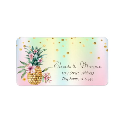 Floral Pineapple Confetti Holographic Iridescent Label