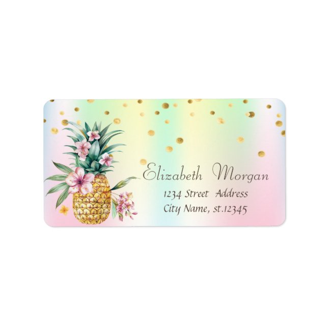 Floral Pineapple Confetti Holographic Iridescent Label (Front)