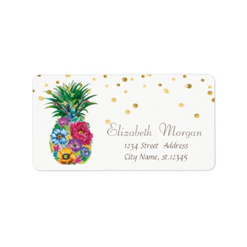 Floral Pineapple Gold Foil Confetti Label