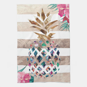 Floral Pineapple gold striped Kitchen Towel