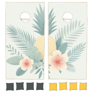 Floral Pineapple & Hawaiian Cornhole Set