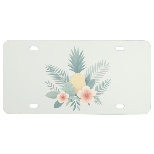 Floral Pineapple & Hawaiian License Plate (Front)