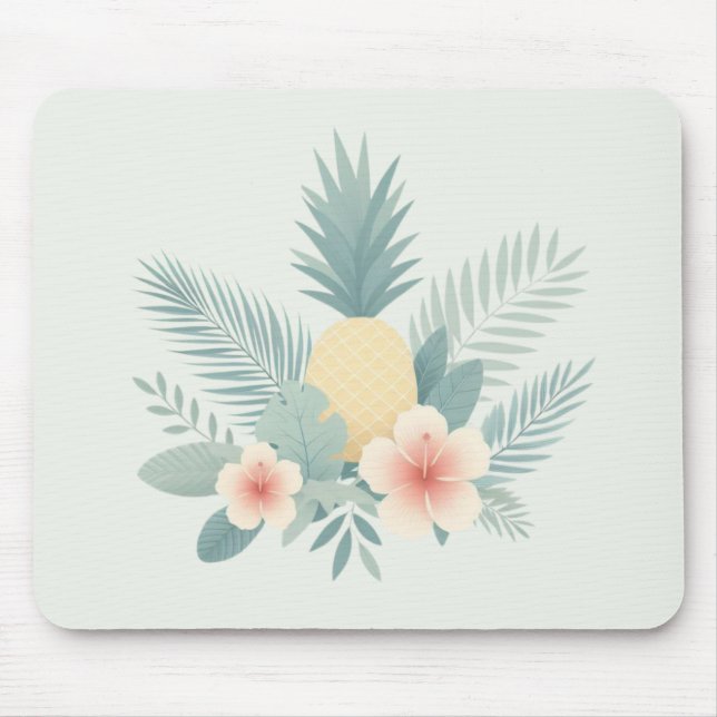 Floral Pineapple & Hawaiian Mouse Pad (Front)
