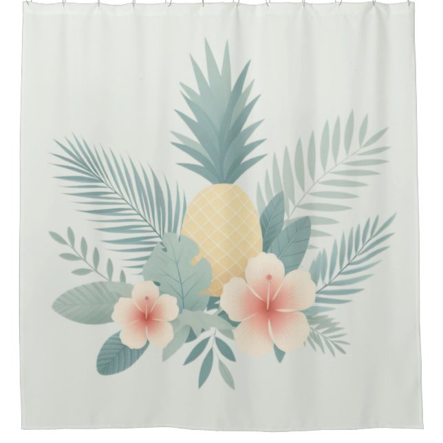 Floral Pineapple & Hawaiian Shower Curtain (Front)