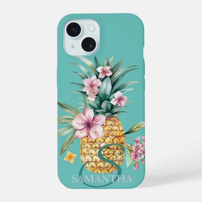 Floral Pineapple Mint Green Iphone Case (Back)