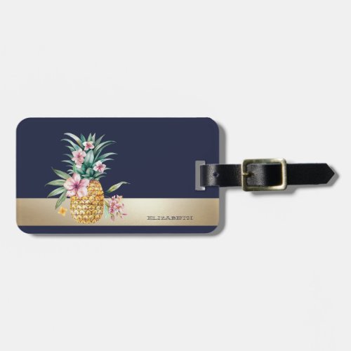 Floral PineappleStripe Luggage Tag