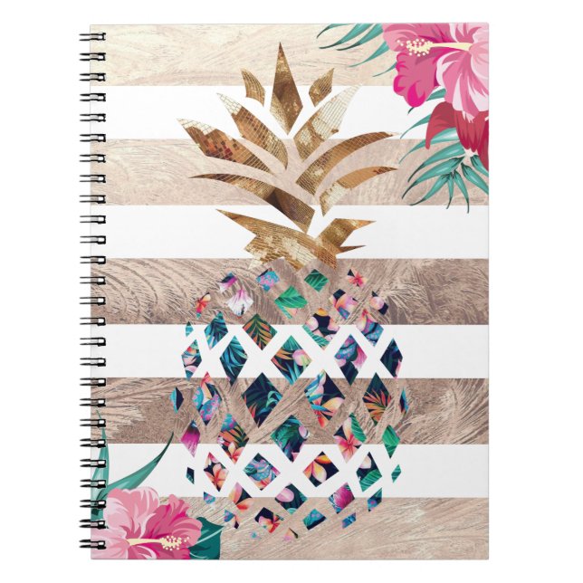 Floral Pineapple striped Notebook (Front)