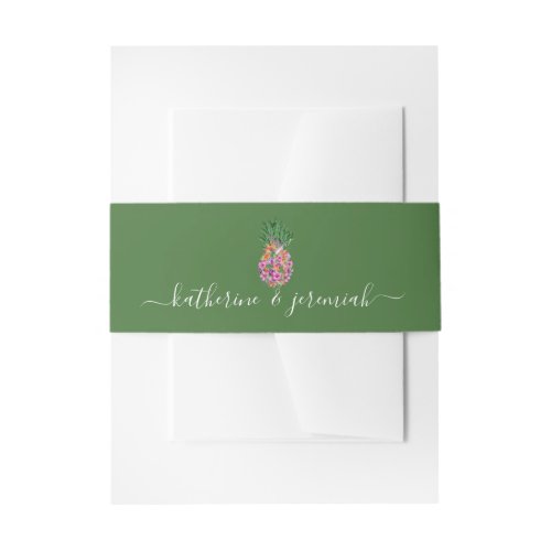 Floral Pineapple Summer Watercolor Wedding Invitation Belly Band