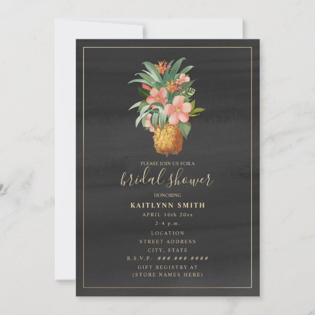 Floral Pineapple Watercolor Tropical Bridal Shower Invitation (Front)