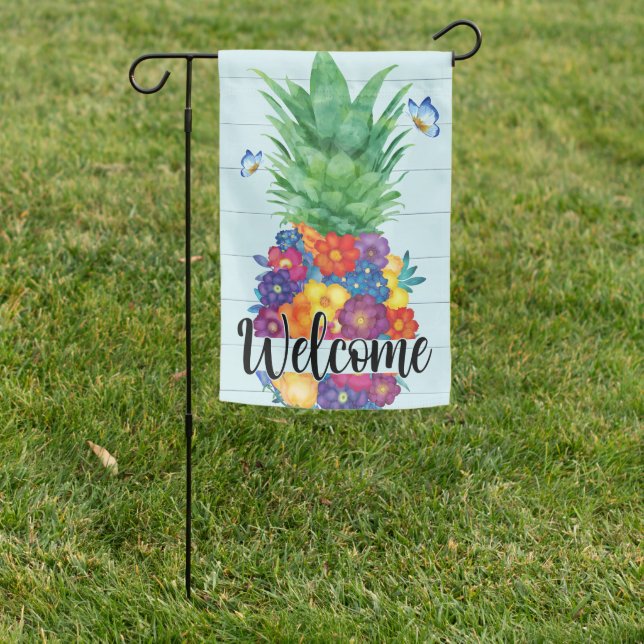 Floral Pineapple Welcome Garden Flag (In SItu)