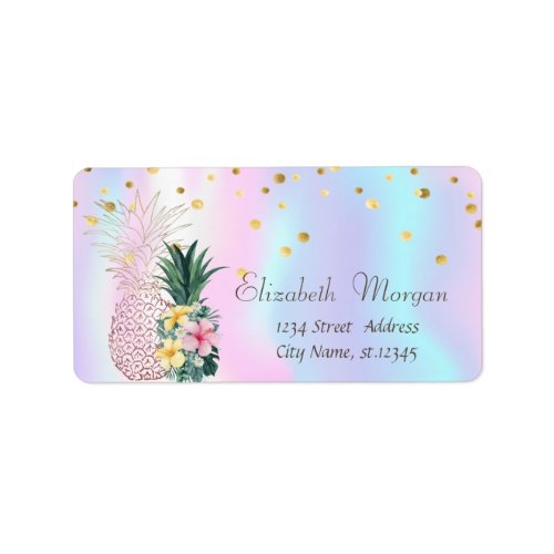 Floral Pineapples Gold Foil Confetti Holographic Label