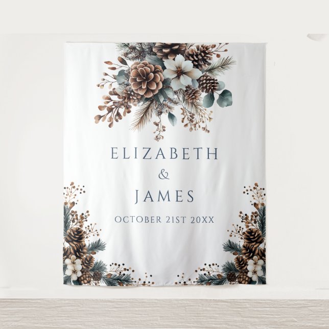 Floral Pinecone Wedding Party Photo Booth Backdrop (Front)