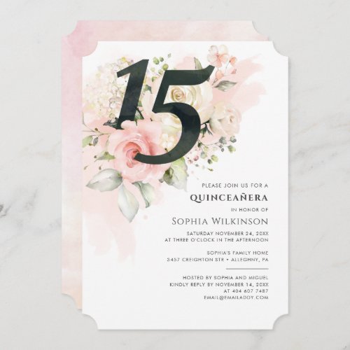 Floral Pink 15th Birthday Quinceanera Rustic Invitation