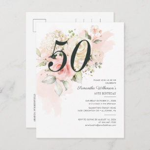 Floral Pink 50th Birthday Botanical Party Invitation Postcard