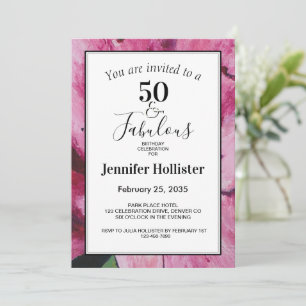 Floral Pink 50th Birthday Invitation